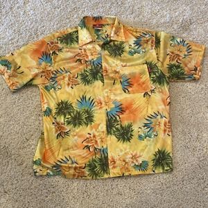 Third Rail Floral Palm Trees Hawaiian Shirt Vintage USA Made Size XL EUC Yellow